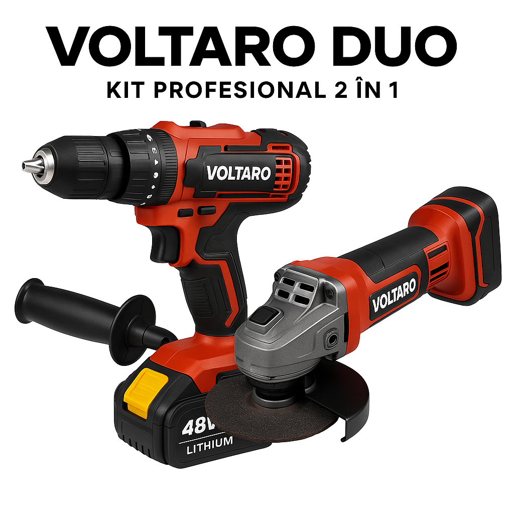 Voltaro Duo – Kit Profesional 2 în 1 (Mașină de Găurit + Polizor Unghiular)
